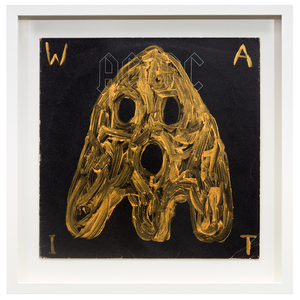 Nell, WAIT, 2024, acrylic paint on BACK IN BLACK cardboard record sleeve, 31.2 × 31.2 cm