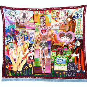 Paul Yore, Saving All My Love For You, 2016, mixed media textile appliqué including found materials, wool, beads, sequins buttons, acrylic paint, and laminated picture, 204 x 221 cm