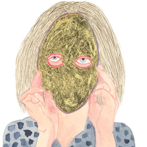 Pip Ryan, Gold Mask, 2026, watercolour, gouache, pencil on paper, 12.5 × 7.5 cm
