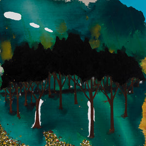 Richard Lewer, Adam and Eve are walking in the garden one day and hear the sound of God, they hid amongst the trees. God calls “where are you?”..., 2022, acrylic on canvas, 153 x 153 cm