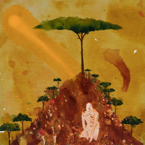 Richard Lewer, God put the man in the Garden of Eden and asked him to work and care for the land. He named him Adam, commanding him ‘to eat from any tree in the garden, except for the tree of knowledge of good and evil’ for if he was to eat from the tree of knowledge..., 2022, acrylic on canvas, 153 x 153 cm