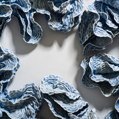 Sam Gold, Muscles holding bones (detail), 2024, porcelain and glaze, 64 x 69 x 11 cm irreg.