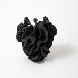 Sam Gold, Spinning and shifting, 2022, black stoneware, 27 x 26 cm