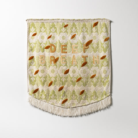 Sera Waters, Shared Air, 2023, cotton, trim and repurposed materials on towel, 70 x 60 cm
