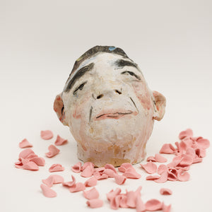 Cassie Thring, The Kindest (Mr K), 2024, ceramic, porcelain slip, and udnerglaze, 14 x 13 x 10 cm irreg.