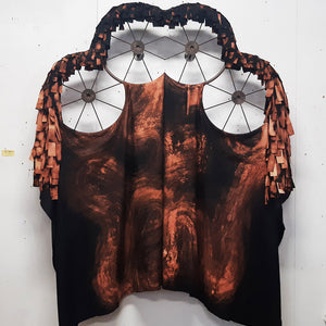 Julia Robinson, Gloaming Coat, 2023, Linen, thread, wheels, steel, fixings, and mixed media, 200 x 145 x 25 cm