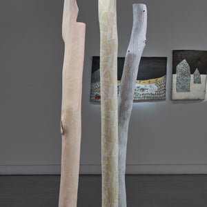 Manini Gumana and Gutiŋarra Yunupiŋu in  'Wäŋa as Muse' at Hugo Michell Gallery, 2025.