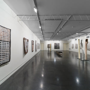 Manini Gumana, Napunda Marawili, Marrnyula Munuŋgurr and Binygurr Wirrpanda in 'Wäŋa as Muse' at Hugo Michell Gallery, 2025.