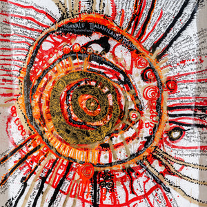 Zaachariaha Fielding, The Scandal - Nganalu Tjalamilanu Who Sold Out?, acrylic, ink and aerosols on linen, 240 x 198 cm, 2025. Photo by Andy Francis, courtesy of the APYACC