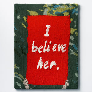 Kate Just, I Believe Her, 2021, knitted wool, 81.5 x 61 cm