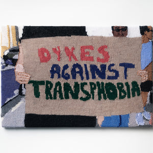Kate Just, Dykes Against Transphobia, 2021, knitted wool, 51 x 76.5 cm
