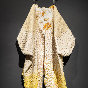 Sera Waters, Heart Armour, 2022, hand-dyed linen, found collar, fabric, shells, cotton, dimensions variable