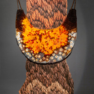 Sera Waters, Lichen Underfoot (rug for a tree) (installation view), 2022, canvas, repurposed rug making yarn, wool, 93 x 84 cm