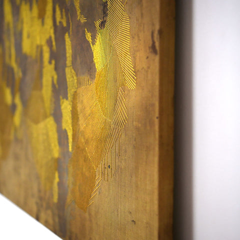 Amy Joy Watson, Untitled (detail), 2022, etallic thread on brass mesh with brass frame, 92 x 114 cm