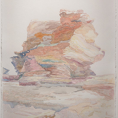 Amy Joy Watson, Desert Boulder, 2016, watercolour and metallic thread on paper, 76 x 56 cm