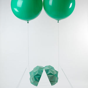 Amy Joy Watson, Split, 2012, balsa wood, watercolour, polyester thread, helium balloons, lead weights enamel paint, 220 x 200 x 90 cm
