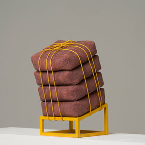 Anna Horne, Leaning Into It, 2023, concrete, rope, steel frame and paint, 31 x 17 x 23 cm. Photography by Sam Roberts