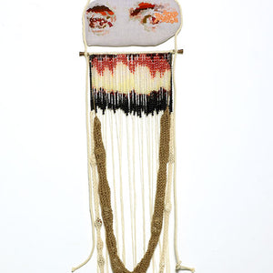 Sera Waters, Blinding, 2011, Linen, hessian, sequins, beads, crewel, cotton, stuffing, card, strings, rope and stones, 90 x 30 cm