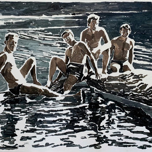 Clara Adolphs, Silent Reply (Men, Water), 2023, oil on linen, 163 x 223 cm
