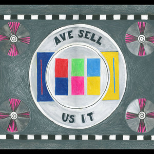 Elvis Richardson, Televisuals: Ave Sell Us It, 2008, coloured and led pencil on paper, 30 x 42 cm