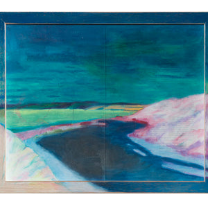 Laura Wills, Emu Bay, Kangaroo Island, 2021, pastel on book cover in painted frame, 24 x 30.5 cm