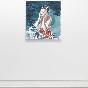 Clara Adolphs, Wading Boy, 2021, oil on linen, 85 x 77 cm