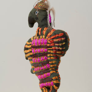 Dulcie Sharpe, Bird, 2022, mixed media and emu feathers, 44 x 20 x 15 cm irreg.