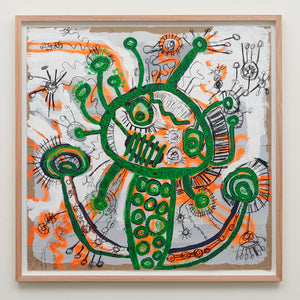  Zaachariaha Fielding, Untitled (187-22AS), 2022, acrylic, spray paint, pencil and charcoal on cardboard, 125.5 x 125.5 cm framed