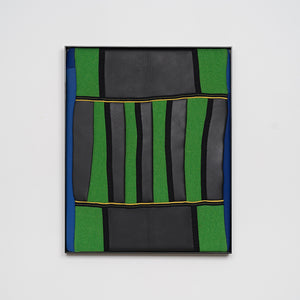 Henry Jock Walker, Sea Grass and Lawn Bowls, 2021, stretched found Neoprene, powder coated aluminium frame, 52 x 42 cm