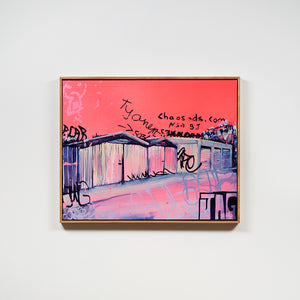  James Dodd, Unley Scrawl Study – Sheds, 2021, acrylic on canvas, 64 x 79 cm