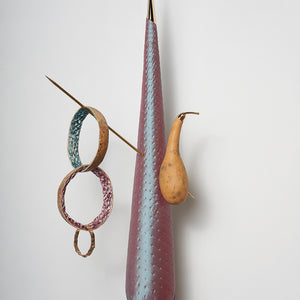 Julia Robinson, Barberry Tippet, 2018, gourds, silk, thread, pins, brass, gold plating, steel, padding, and other mixed media, 150 x 70 x 60 cm irreg