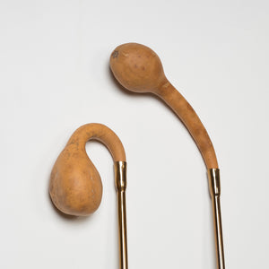Julia Robinson, Crook and crutch (detail), 2017, gourds, plated steel, dimensions variables