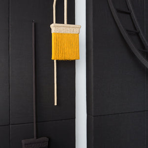 Julia Robinson, Day broom and night broom, 2013, fabric, fringing, foam padding, thread, timber, fixings, dimensions variable
