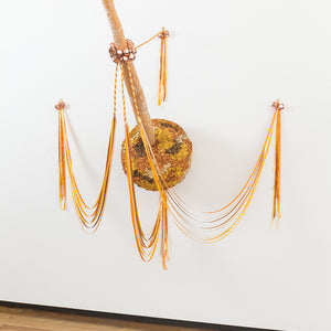 Julia Robinson, 2015, Garland Gourd, fabric, thread, pins, foam, wire, ribbon, copper plated bells, rope, brass hooks, 200 x 200 x 100 cm irreg