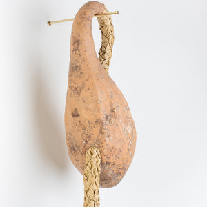 Julia Robinson, Golden root (detail), 2017, gourd, silk, thread, gold plated steel and fixings, mixed media, 110 x 30 x 20 cm