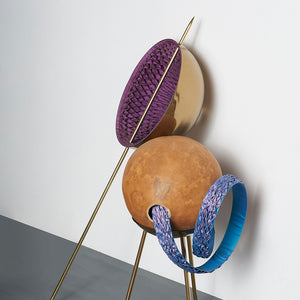Julia Robinson, Plum Partlet, 2018, gourd, silk, thread, pins, brass, powder-coated steel, mixed media, 100 x 60 x 50 cm