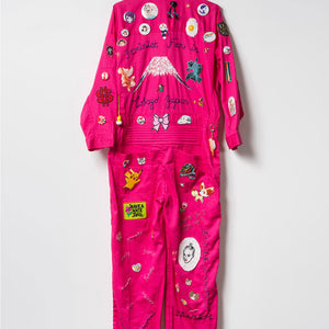 Kate Just, Feminist Fan in Japan Uniform, 2016, hand stitched and mixed media upon found boilersuit, Lifesize (back)