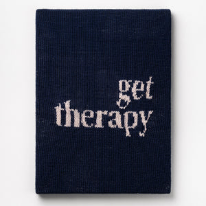  Kate Just, Get Therapy, 2022, acrylic yarn, timber and canvas, 55 x 40 cm. Photography by Simon Strong
