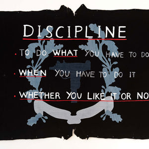Richard Lewer and Tony Garifalakis, Discipline, 2012, mixed media on billiard tablecloth, 110 x 210 cm