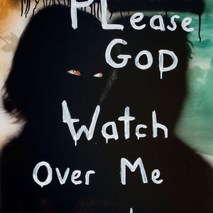 Lewer and Garifalakis, Please god watch over me tomorrow, 2011, enamel on offset print, 100 x 75 cm