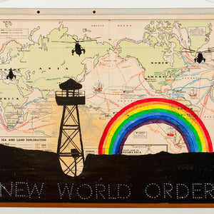 Richard Lewer and Tony Garifalakis, New world order, 2011, mixed medium on found map, 80 x 100 cm