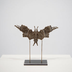 Lisa Roet, Rorschach Butterfly Inkblot, 2017, cast orangutan skin, bronze, steel, 17 x 8 cm, ed. of 6