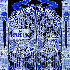 Lucas Grogan, Welcome to Hell, 2014, ink and acrylic on archival mount board, 51 x 38 cm