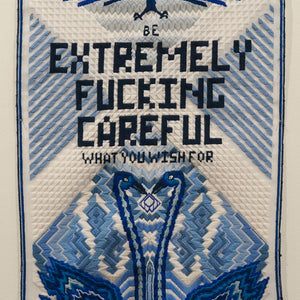 Lucas Grogan, What You Wish For, 2013, crewel wool embroidery, 100 x 60 cm