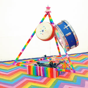 Paul Yore, ANTHROPOP (installation view), 2011, mixed media installation, painted flooring, toys, found objects, water fountain, mechanised parts, turntable, dildo, sound, dimensions variable