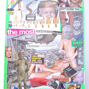 Paul Yore, Christian Government, 2020, Collage on card with pen, marker & stickers, 41 x 29 cm