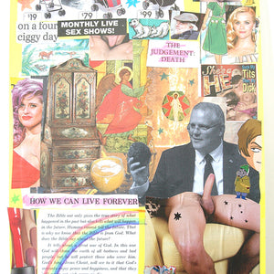 Paul Yore, How We Can Live Forever, 2020, collage on card with pen, marker and stickers, 41 x 29 cm