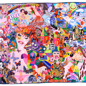 Paul Yore, Heads are spinning, 2015, mixed media texile, beads, sequins, marker, acrylic & buttons, 188 x 399 cm irreg