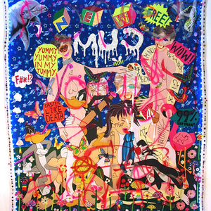 Paul Yore, Outside, 2017, mixed media textile, beads, sequins, buttons, enamel, marker and fairy lights, 193 x 222 cm irreg