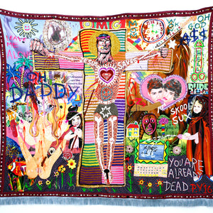 Paul Yore, Saving All My Love For You, 2016, mixed media textile, beads, sequins, buttons, acrylic and marker, 204 x 221 cm irreg
